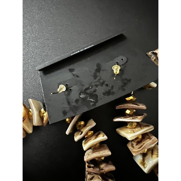 Edge Jumbo Flat Brown Squares Gold HOOP Dangle Drop Earrings - Picture 5 of 7